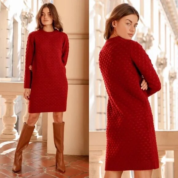 Lulu's Always With Me Wine Red Bubble Knit Mini Sweater Dress - Picture 1 of 8